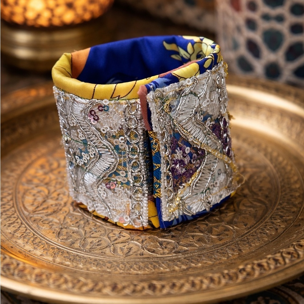RUBYRUDI Cuff Bracelet Handcrafted OOAK Fabric Embellished Artisan Wearable Art